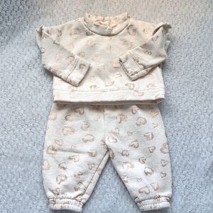 Adorable Cream Heart Print Baby Outfit